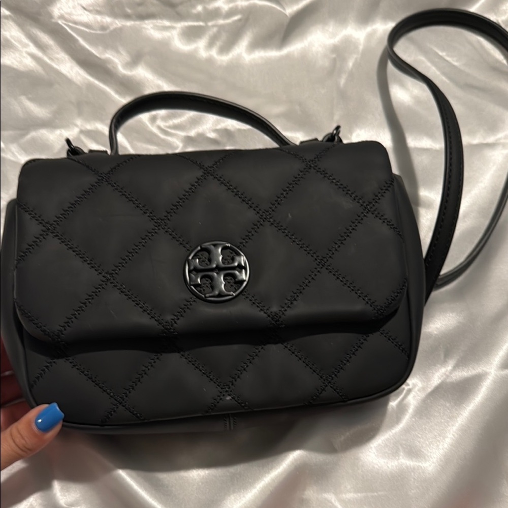 Tory Burch Black Quilted Crossbody Bag with Flap Closure